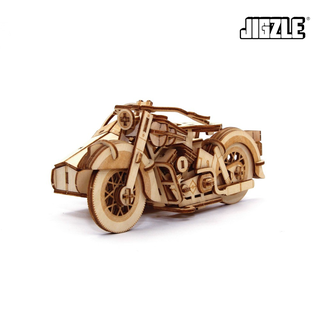 Jigzle Automotive Classic Sidecar 3D Wooden Model and DIY Puzzle for Adults and Kids. Ki-Gu-Mi Wooden Art Gift.