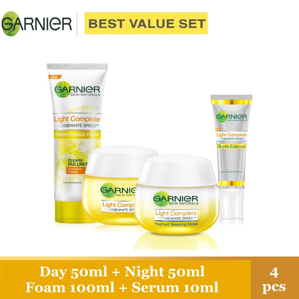 Garnier Light Complete 4 Pcs Day Cream 50ml Night Cream 50ml 100 Foam Essence 10ml Shopee Singapore