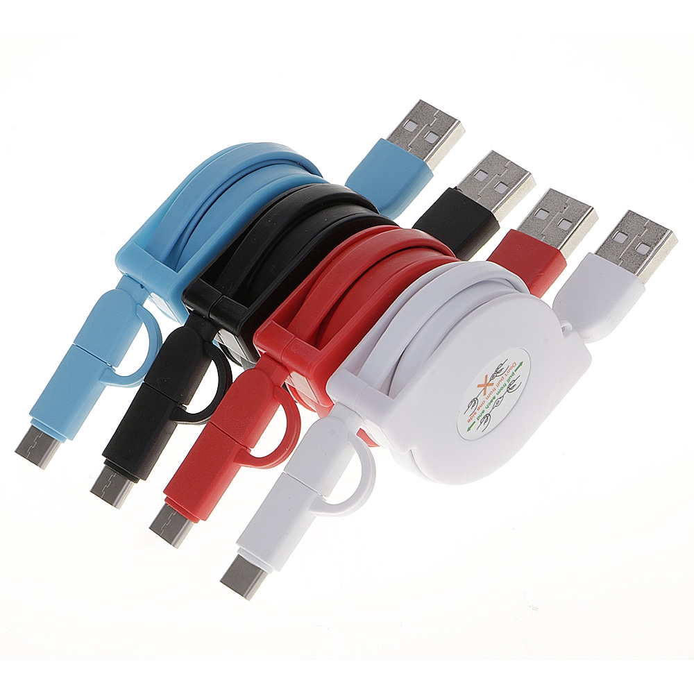 1M Retractable Fast charging Cable - 3 in 1 Android Type C & Micro USB