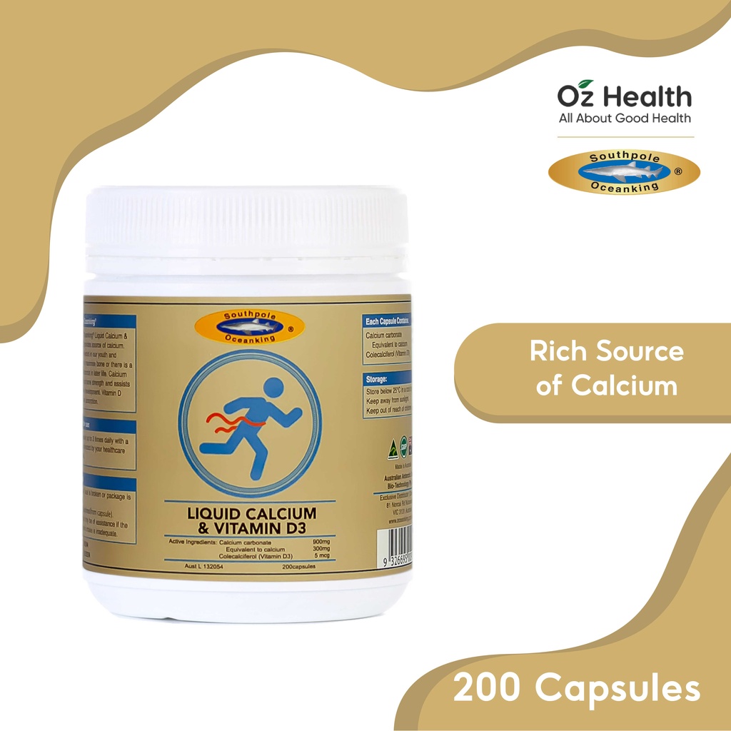 Ocean King Liquid Calcium & Vitamin D3 Vege Caps 200s Bones & Joint