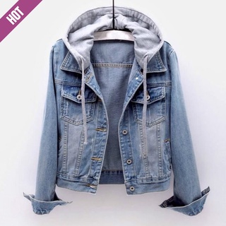 Image of thu nhỏ [Removable Hat] Plus Size Women's Korean Version Slim-Fit Denim Short Long-Sleeved Hooded Jacket 2022 Student Spring Autumn New Style Casual #0
