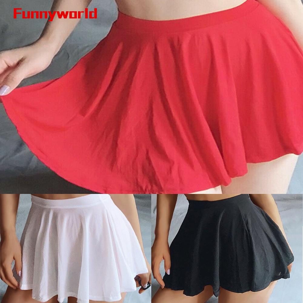 Women Pleated Mini Skirt A-Line Sexy Sheer Translucent Skirts Solid ...