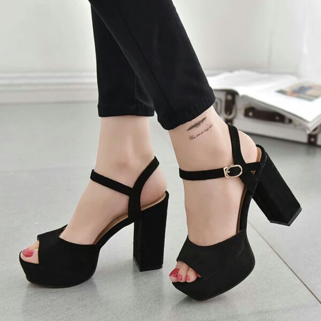  PO Suede Peeptoe Platform High Heels  Sandals  Shopee  