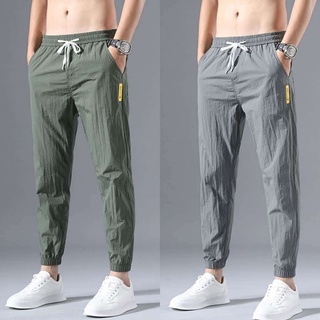 Summer ice silk thin loose sports pants overalls Harun Capris men's Korean casual pants