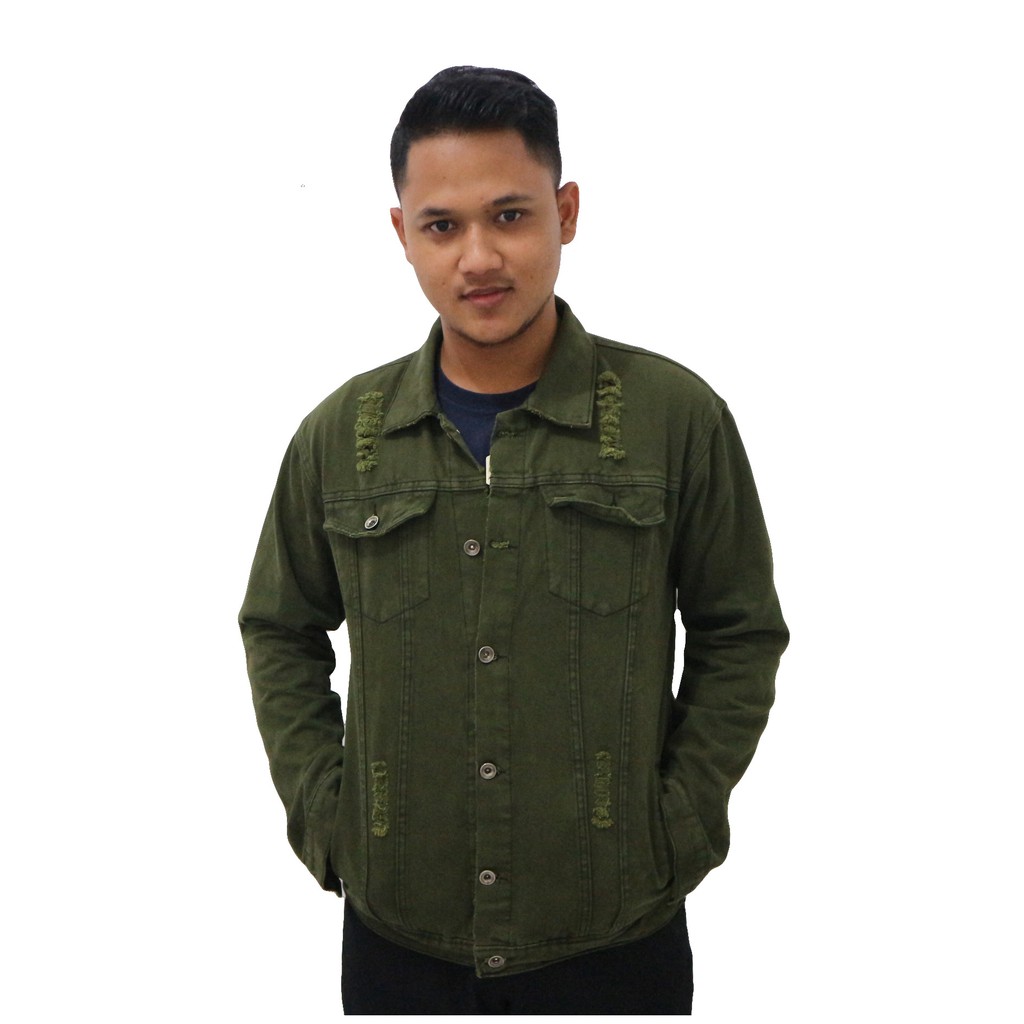 Army Green Ripped Denim Jacket Men Cheap Denim Jacket Shopee Singapore