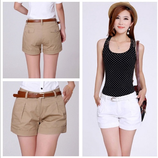 Summer Women Cotton Shorts Size S 2xl New Fashion Design Lady Casual Shorts Solid Color Khaki White Shopee Singapore