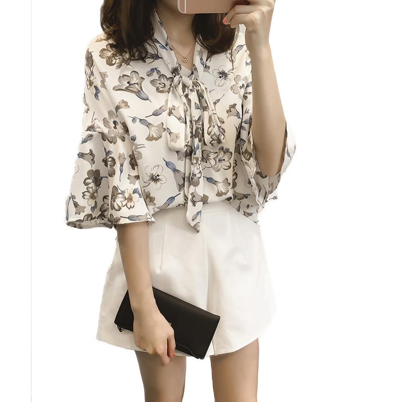 M 4XL Casual Floral Women Blouse baju  wanita V  neck  Loose 