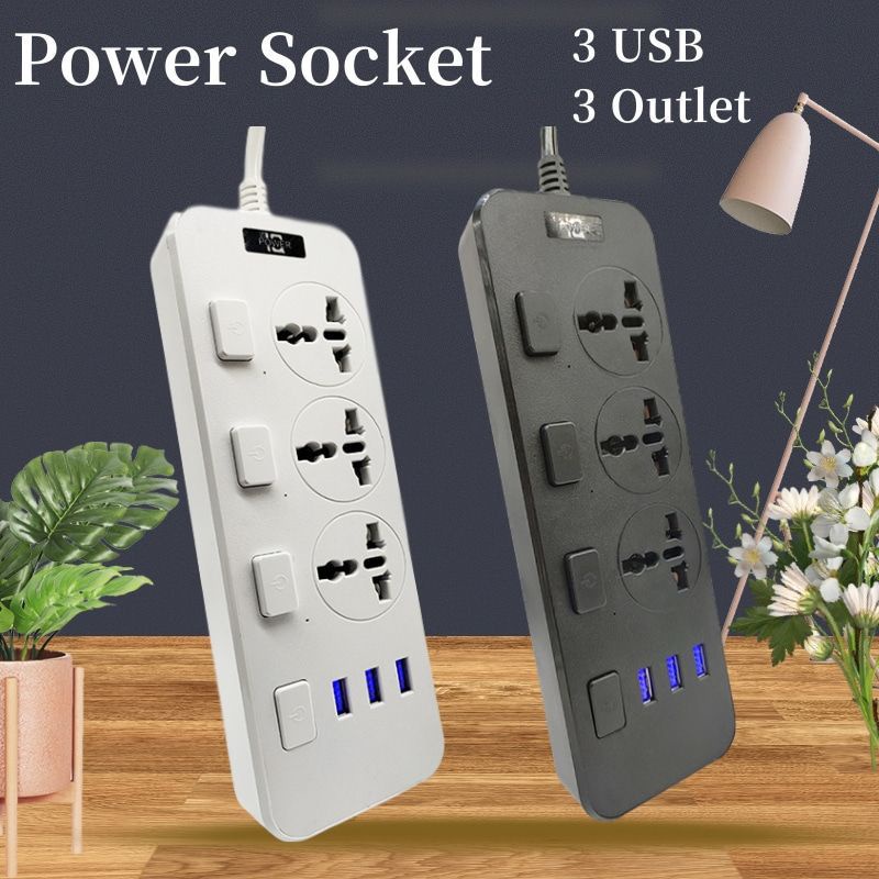 2500W 3 USB 3 Outlet Universal Power Strip Adapter Power Socket ...