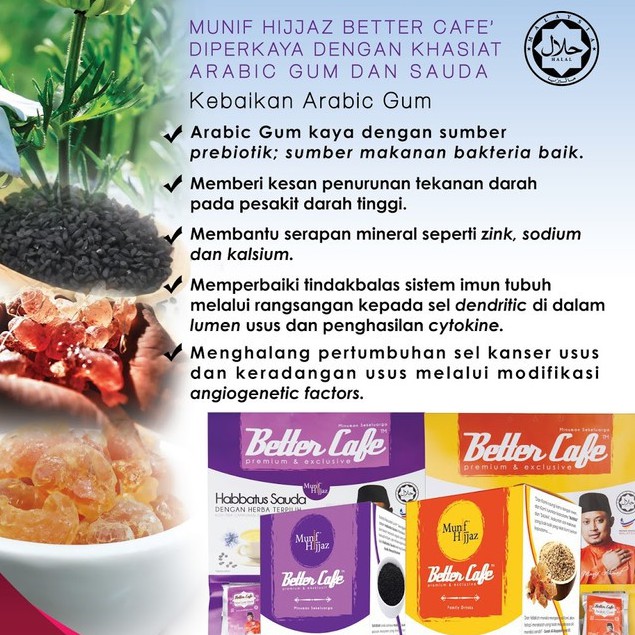 Munif Hijjaz Better Cafe Kopi Arabic Gum Habbatus Sauda 15 Sachets X 30 Gram 20 Sachets X 30 Gram Singapore