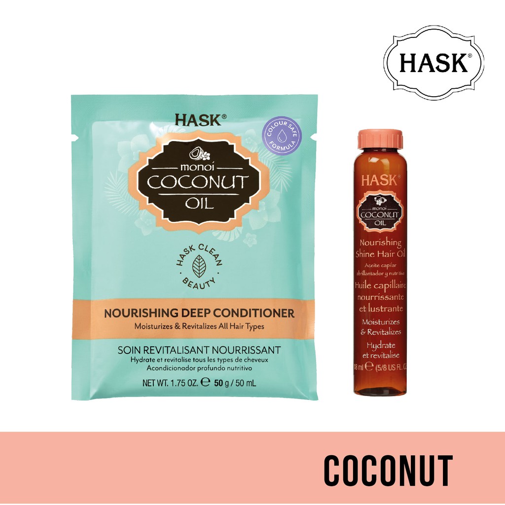 Hask Monoi Coconut Oil Treatment Set (Deep Conditioner, Oil Vial