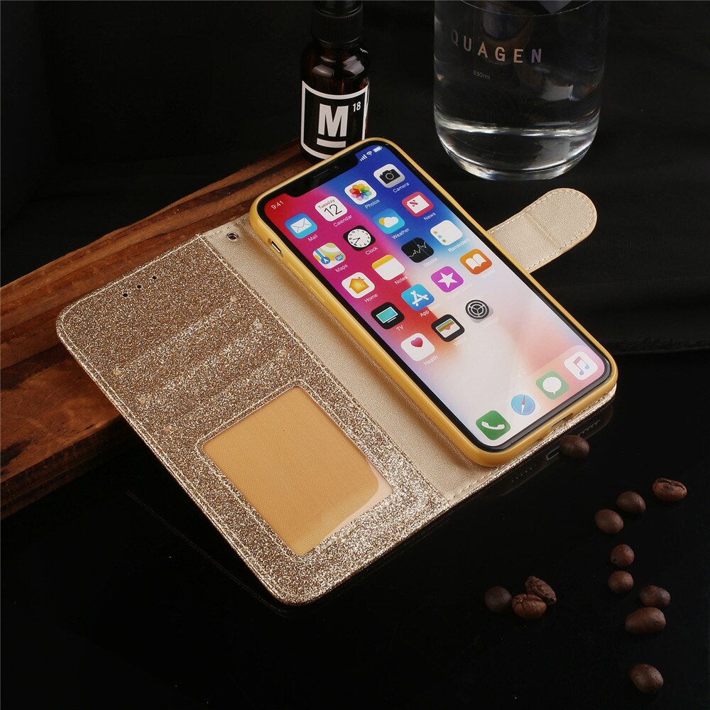 For iPhone 8 7 X S Max 5 5S SE 20 20 Love Jewell Case For iPhone 11 Pro Max 8 7 6 6S Plus XS XR Glitter Bling Leather Flip Case