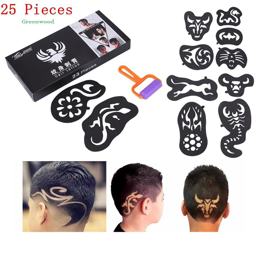 Gr 25pcs Men Hair Tattoo Template Carved Dye Coloring Stencil