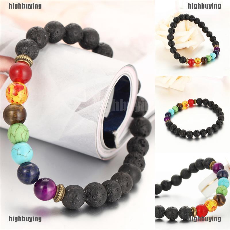 7 Chakra Healing Balance Beaded Bracelet Lava Yoga Reiki Prayer Stones Unisex # 