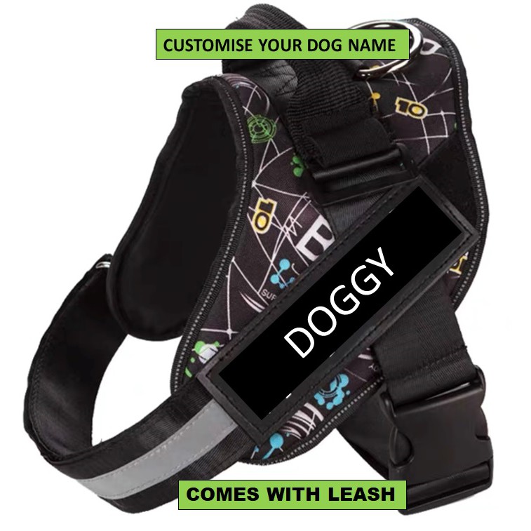 DOG HARNESS LEASH Customisable Name Tag FOR DOGS Scribble