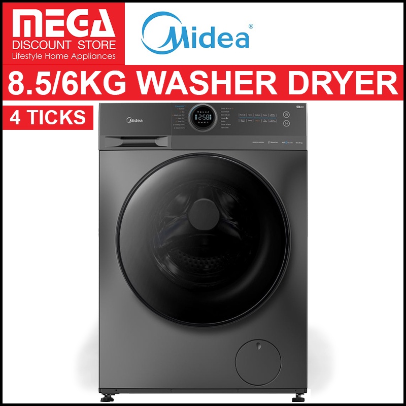 MIDEA MF200D85B 8.5/6KG WASHER DRYER (4 TICKS) | Shopee Singapore