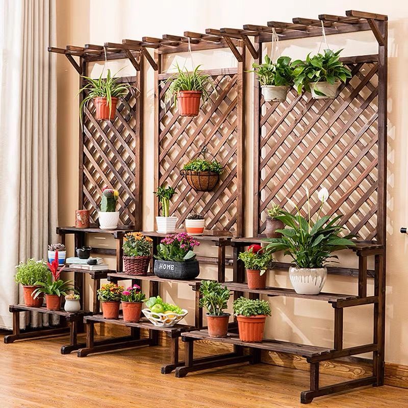 Antiseptic Wood Flower Stand Balcony MultiLayer Ladder FloorStanding