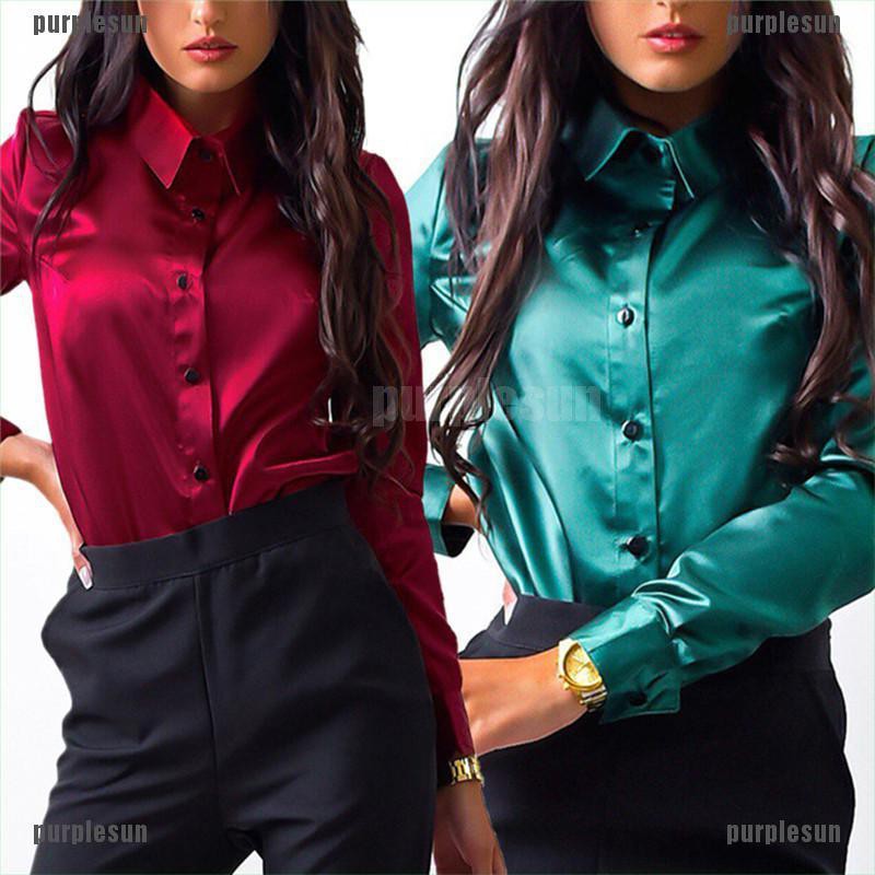 button up satin blouse