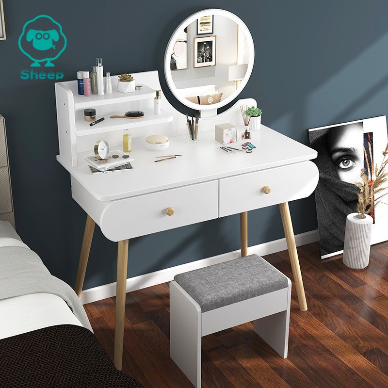 Nordic Dressing Table With Led Mirror, Makeup Vanity Without Mirror