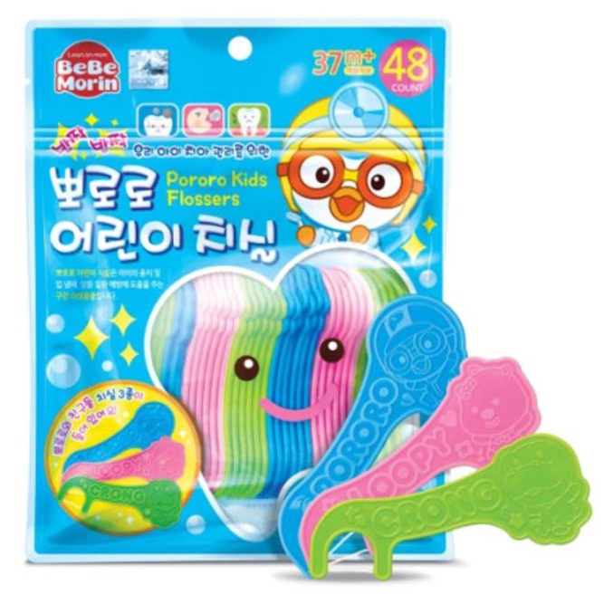 [48count] Bebemorin Pororo Kids Floss for 3yrs+ Loopy, Pororo and Crong ...