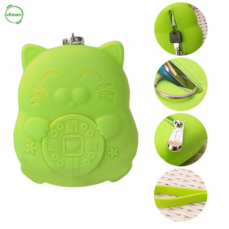 CF Lucky Cat Change Purse Silicone Key Case Bag Women Key Holder Pouch
