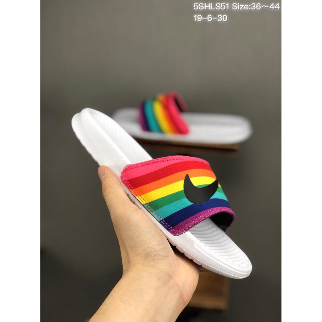 nike rainbow slippers