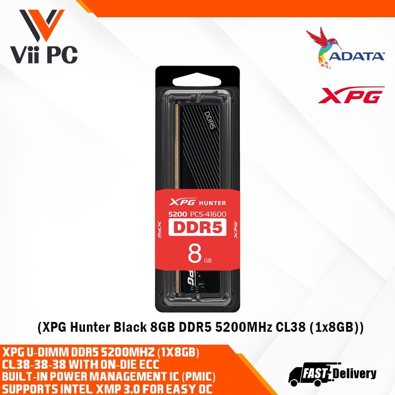 ADATA XPG Hunter Black 8GB DDR5 5200MHz CL38-38-38 UDIMM PCS-41600 288 ...