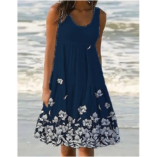 Image of thu nhỏ Women's Shift Dress Knee Length Dress Blue Sleeveless Print Color Block Pocket Print Spring Summer U Neck Casual Vacation #2
