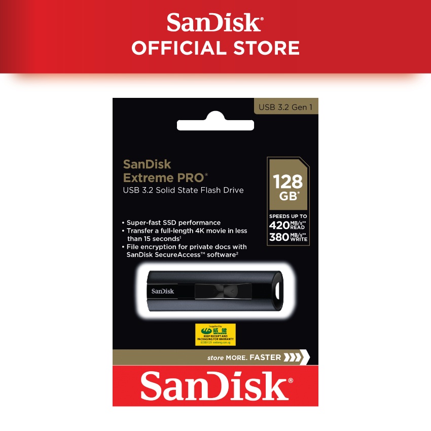 SanDisk Extreme PRO USB 3.1 Solid State Flash Drive SDCZ880 up to 420MB/s Read 380MB/s Write, Limited Lifetime Warranty