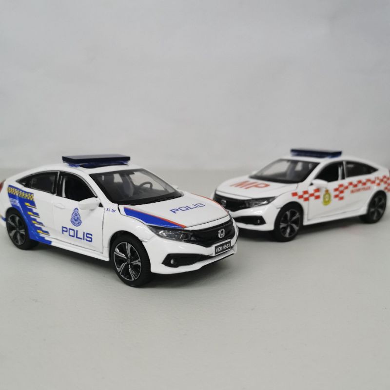 Shop Malaysia Honda Civic Fc Pdrm Mpv Polis Car Mp Polis Malaysia Kereta Polis With Beacon Lights And Siren Sound Die Cast Car Model Shopee Singapore