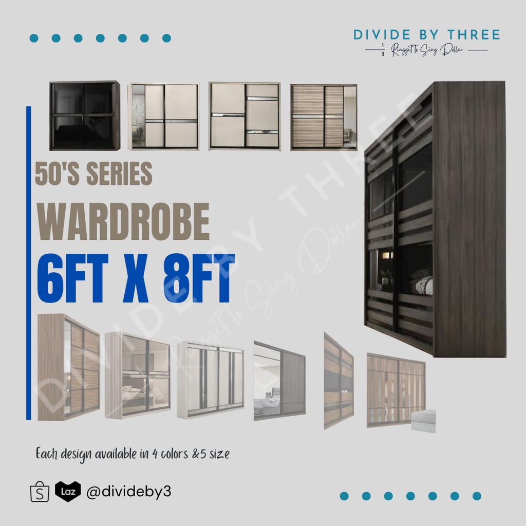[6Ft x 8Ft] High Quality Wardrobe 50SB Series Each available in 4 colors & 5 size Shopee