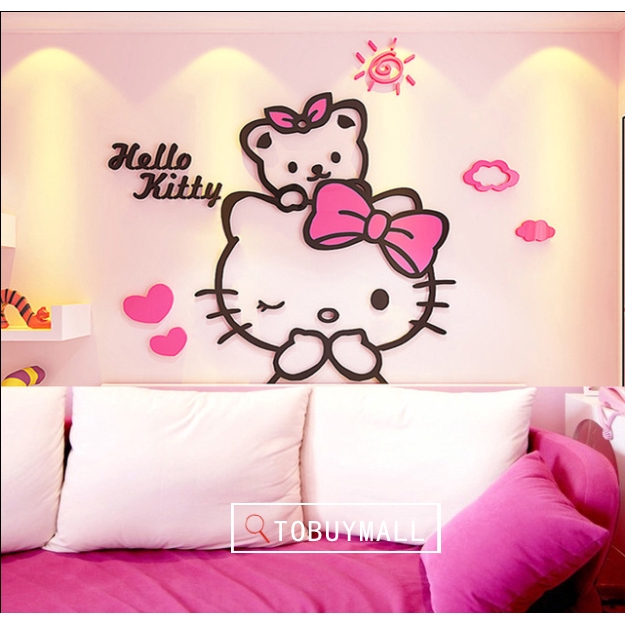 Hello Kitty 3d Acrylic Diy Wall Decor Sticker Wallpaper Decoration