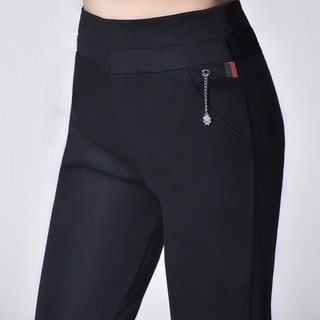 Image of READY STOCK Women Straight Leg Pants Pocket Decorate High Waist Plus Size Black Office Long Pants