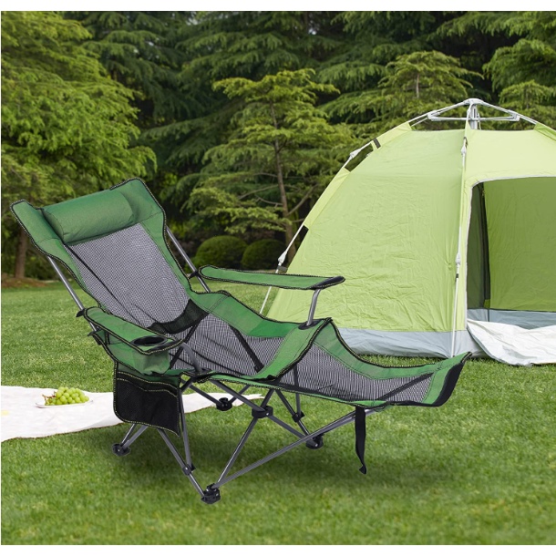 Camping Lounge Chair, Oversized Folding Reclining Camping Chair Portable Recliner with Footrest