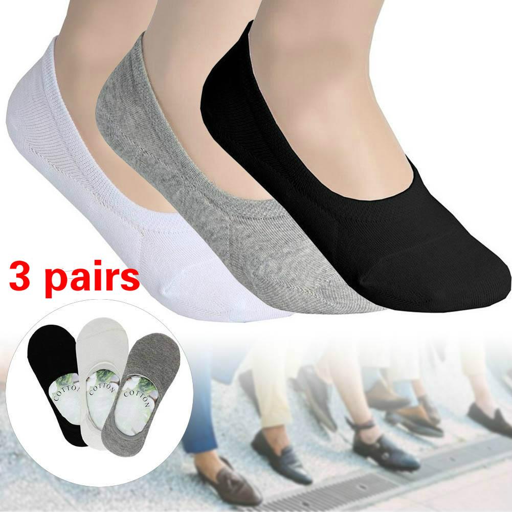 3 Pairs Women Men Cotton Soft Boat Non-Slip Invisible Low Cut No Show Sport Sock