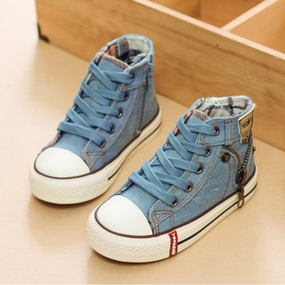 new Canvas zip kid Shoes Boys Sneakers Girls Jeans Denim Flat high help causal shoes 25-37 #3
