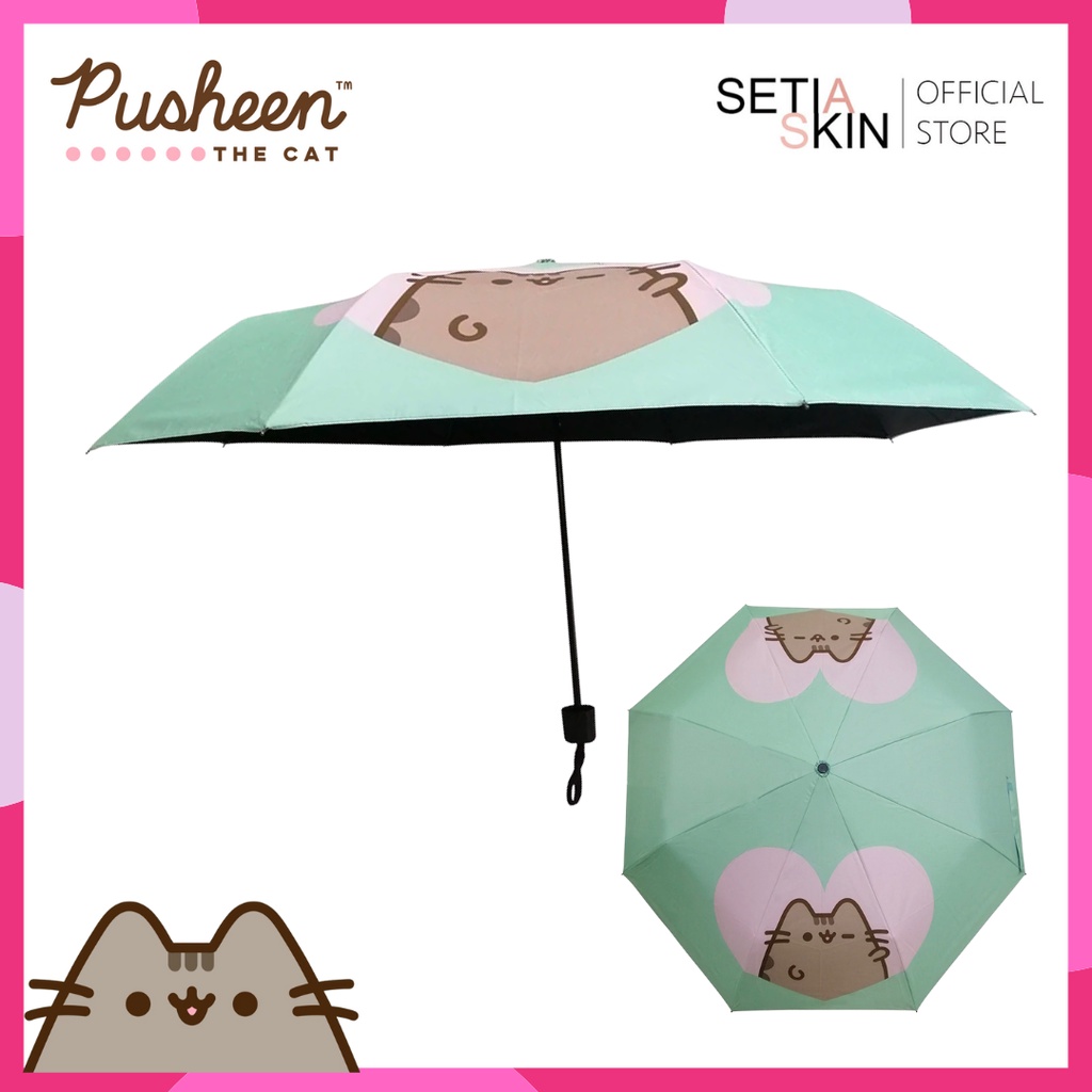 Watsons Pusheen Limited Edition 3 Fold Umbrella 21 Inch Green Heart