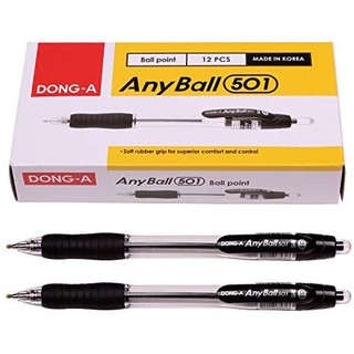 Dong-a Knock Rubber Grip Anyball 501 Ballpoint Pens 0.5mm Black Blue Red 12 Pcs