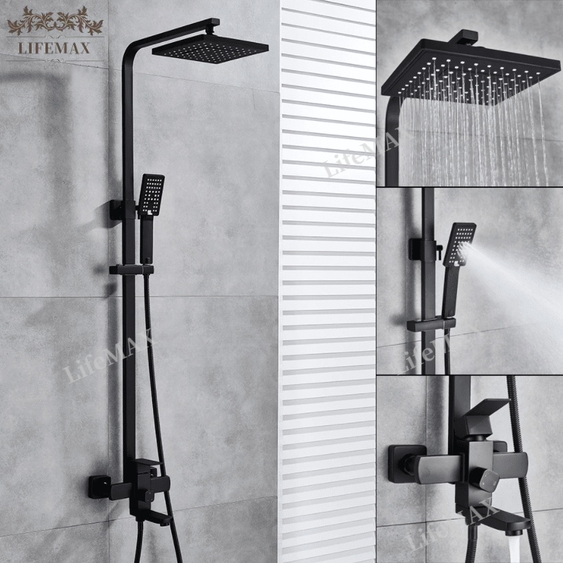 [SG]Stainless Black Series Rain Shower Set Bathroom Home RainFall Shower Full Set with Storage