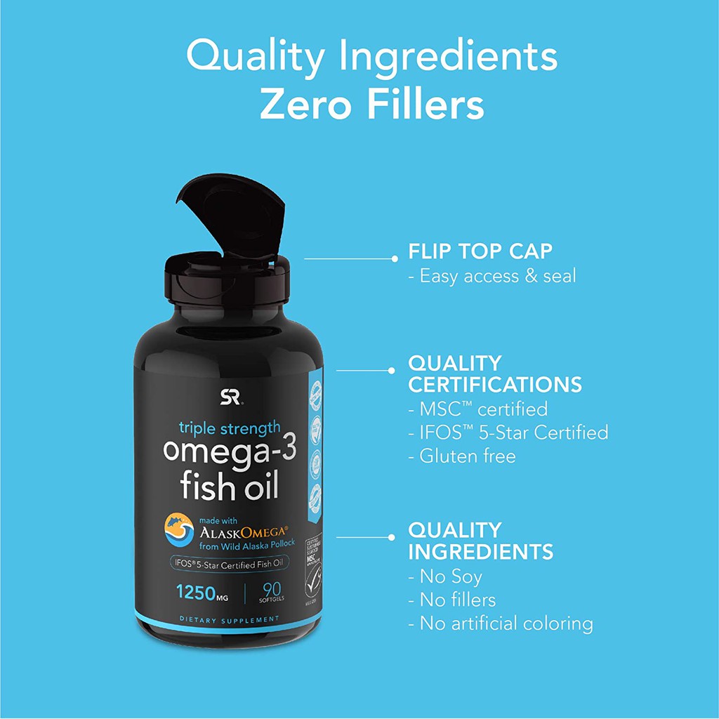 Sports Research Omega 3 Fish Oil Triple Strength 1 250 Mg 30 90 180 Softgels Shopee Singapore