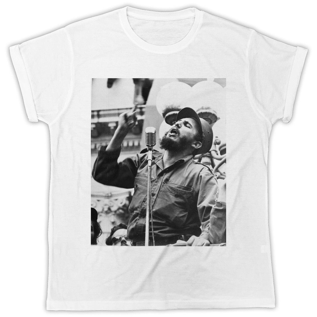 Fidel Castro Cuba B&W Mic Poster Ideal Retro Men T-Shirt ...