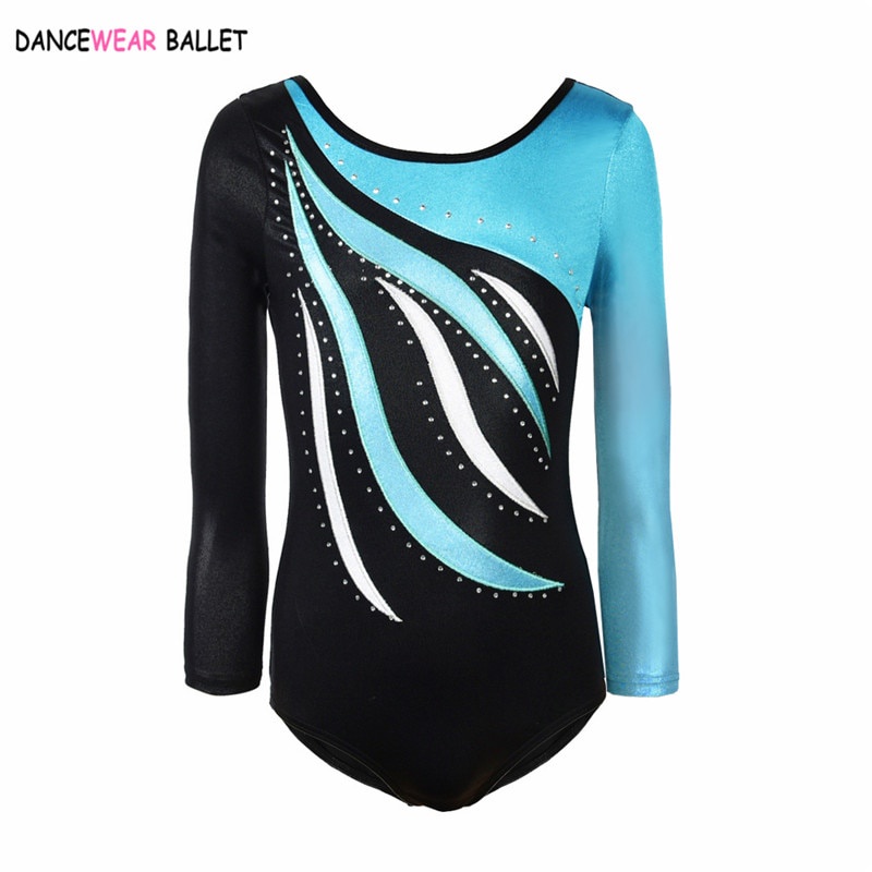 Rhythmic Gymnastic Leotard Girls Shiny Metallic With Rhinestone Kids