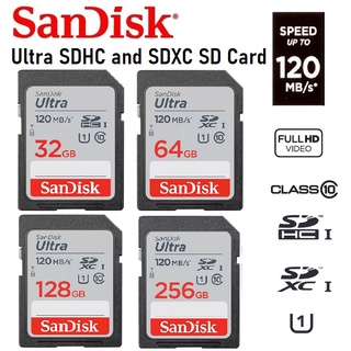 SanDisk Ultra SD Card 32GB 64GB 128GB 256GB up to 120MB/s UHS-I Class 10 Memory Card Camera Full HD