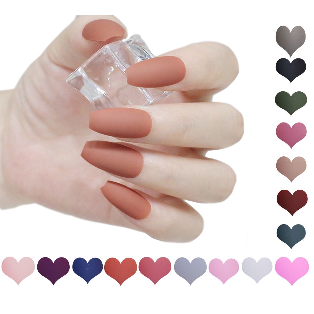 Ae 24pcs False Nails Acrylic Nude Matte Coffin Artificial Fake Tips Shopee Singapore