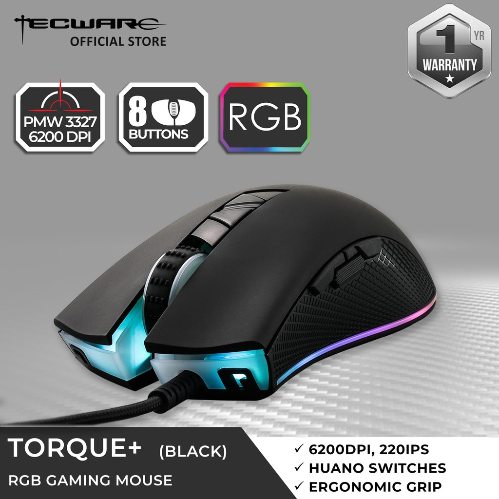 Tecware Torque Plus, RGB Gaming Mouse with PMW3327 6200DPI Professional ...