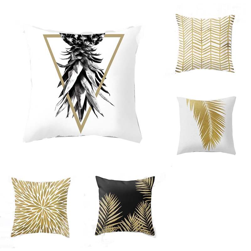 Nordic Golden Leaf Print Pillowcase Decorative Letter ...