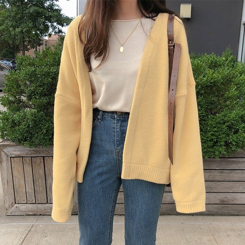 yellow sweater coat