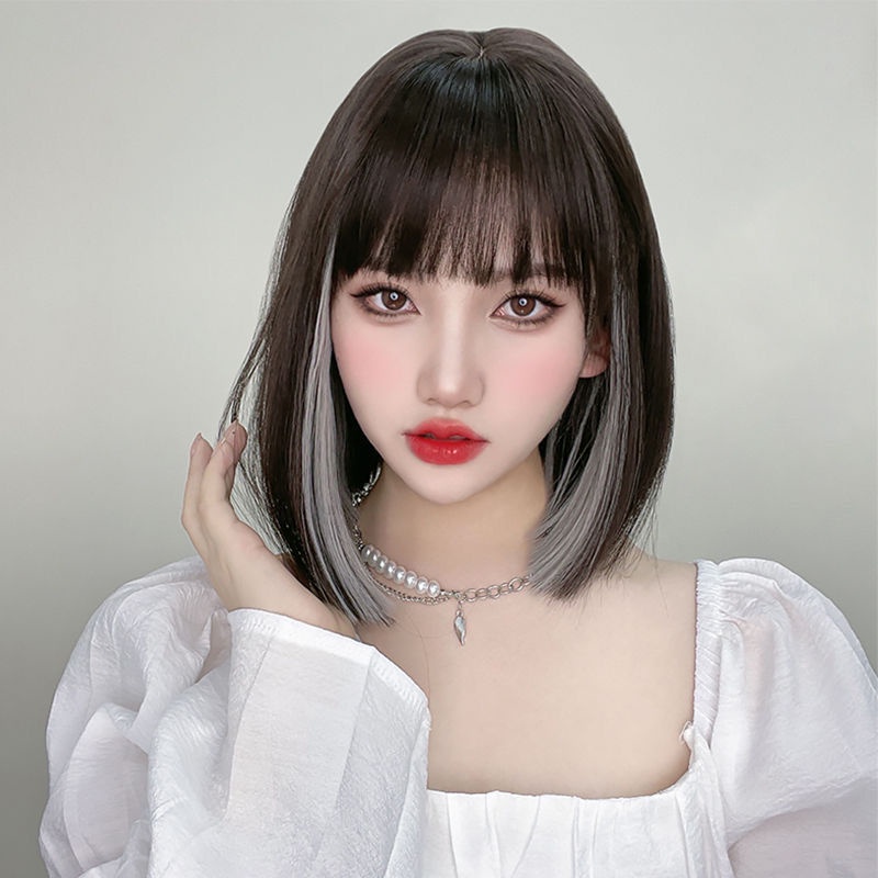 lisa Same Style Hanging Ear Dyeing Clavicle Hair Daily Universal  Highlighting Comic Bangs Long Straight Natural Gradient Gray Unique Round  Face COS Wig,Wig for Women,Wig for Woman,Women Wig Korean,Wig Hair Women, Female Wig,Wig