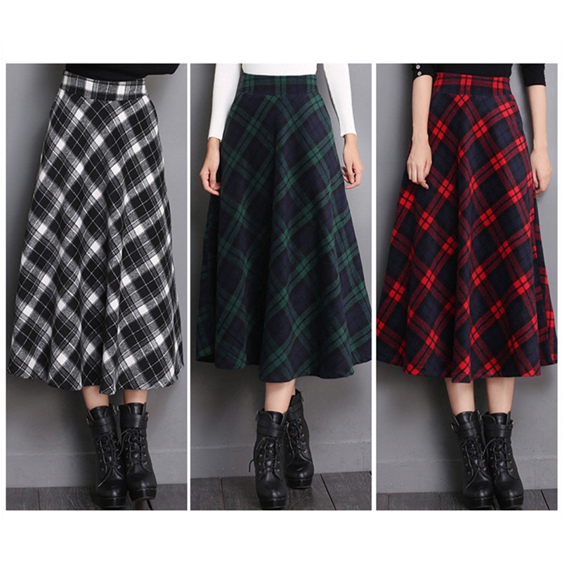 plaid wool maxi skirt