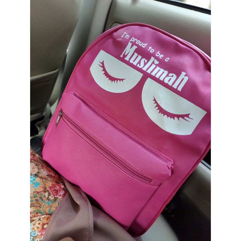 pink navy blue backpack