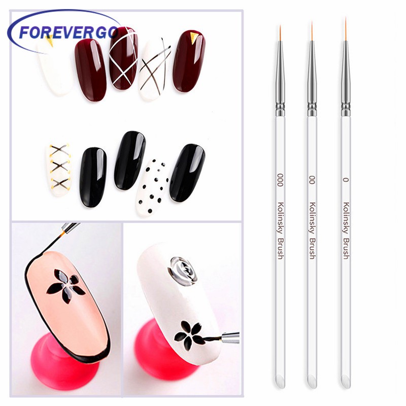 Re 3pcs Nail Art Brush Crystal Thin Nail Line Brush Painting Stripes Flower Nail Art Manicure Tools Shopee Singapore